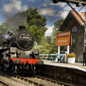 Grosmont NYMR steam train coming into station Credit Ebor Images 45609654